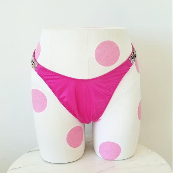 Victoria's Secret Very Sexy Rhinestone Crystal Shine Strap PINK Thong Panty NWT - Picture 2 of 12